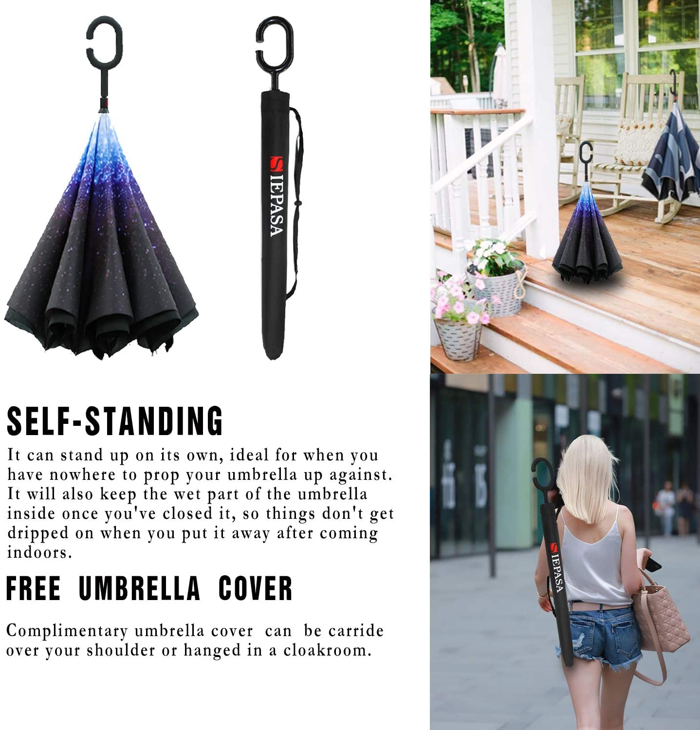 Double Layer Inverted Umbrella with C-Shaped Handle