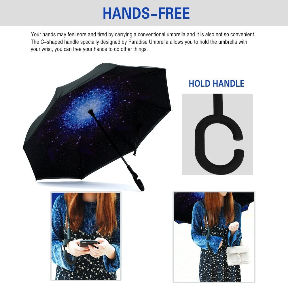 Double Layer Inverted Umbrella with C-Shaped Handle