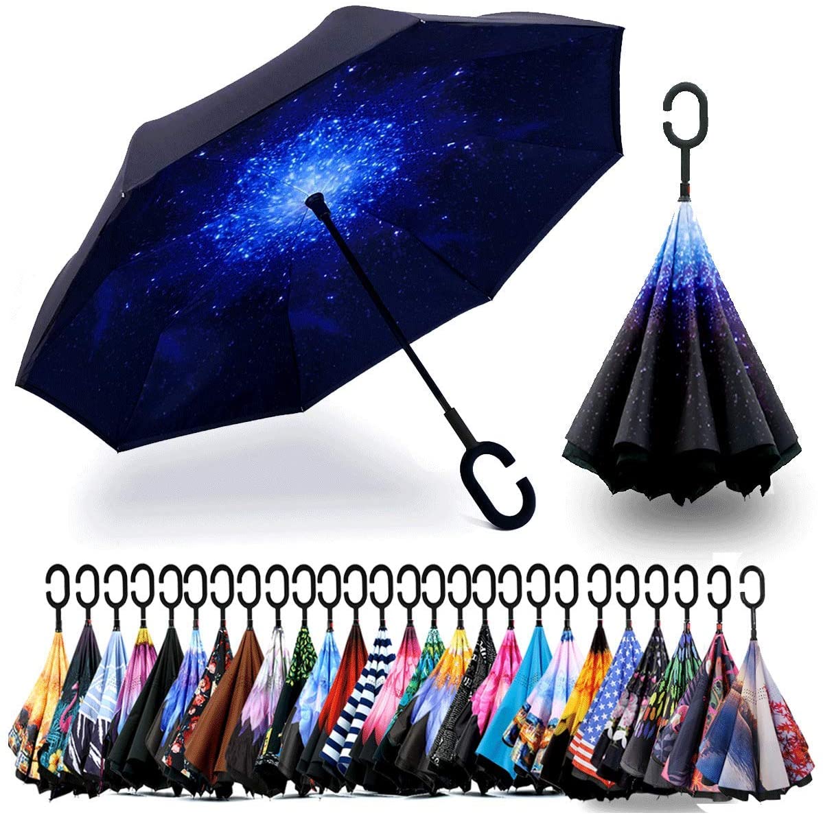 Double Layer Inverted Umbrella with C-Shaped Handle