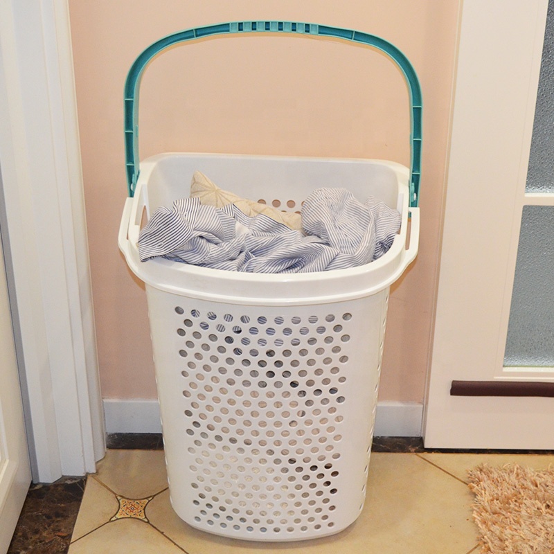 2.0-Bu. Rolling Laundry Hamper Container Bin Storage in White Features Pop-Up Handle