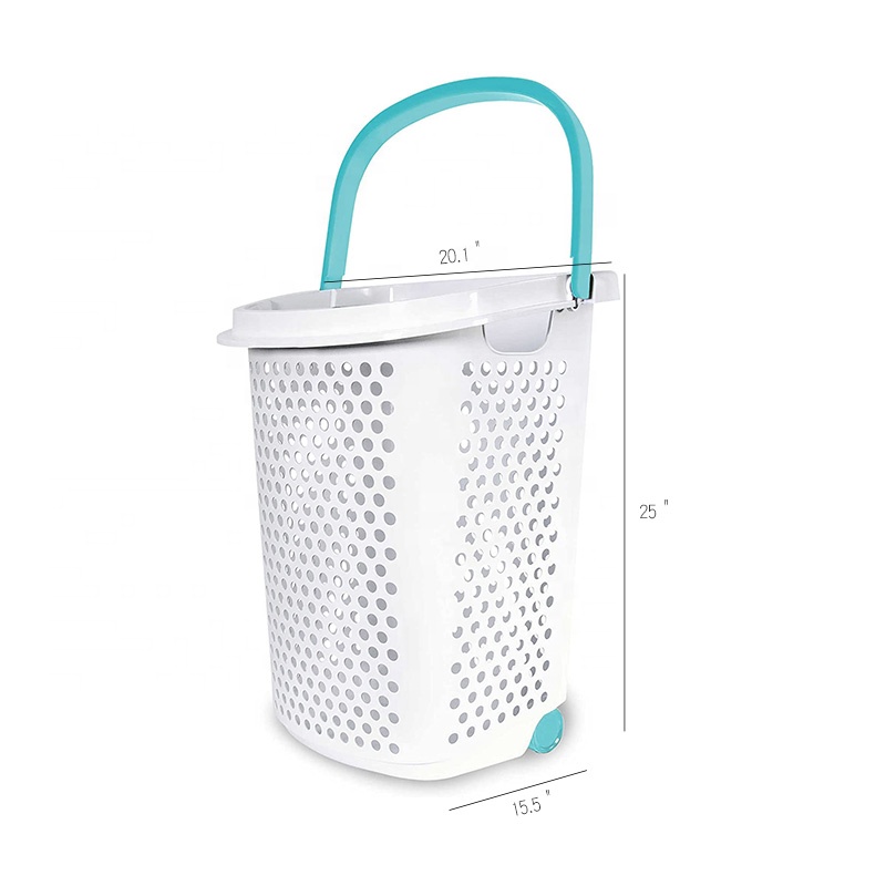 2.0-Bu. Rolling Laundry Hamper Container Bin Storage in White Features Pop-Up Handle