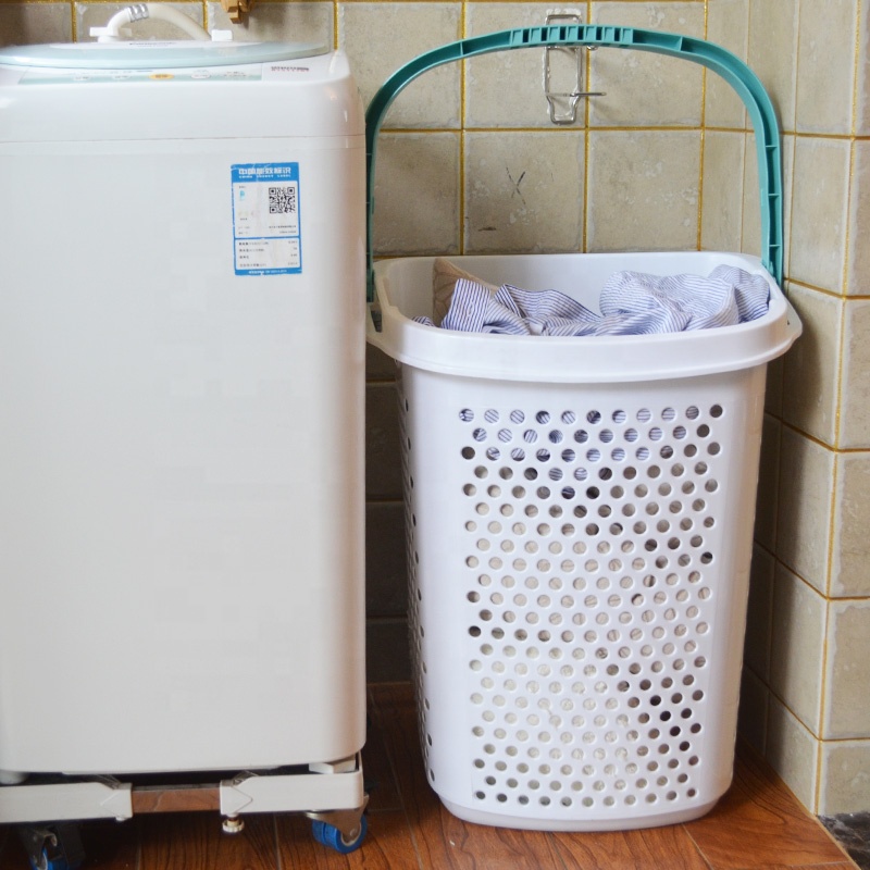 2.0-Bu. Rolling Laundry Hamper Container Bin Storage in White Features Pop-Up Handle