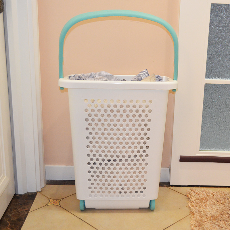 2.0-Bu. Rolling Laundry Hamper Container Bin Storage in White Features Pop-Up Handle